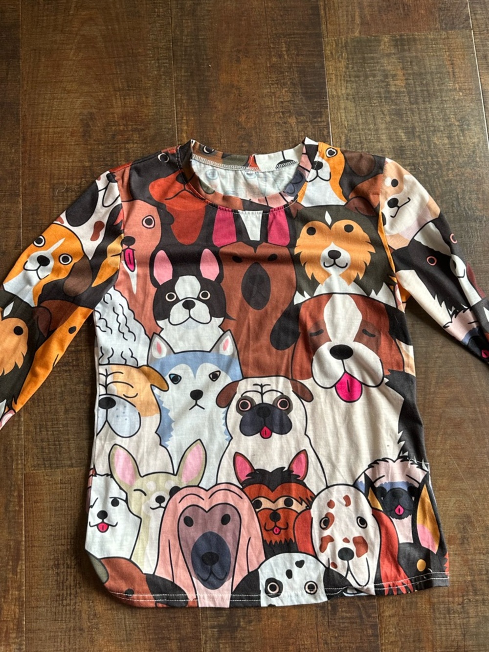 Dog Print Long Sleeve Top - Multicolor